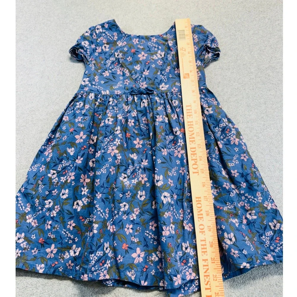 OshKosh‎ Bgosh Floral Dress Kids 4T Blue Short Sleeve Cotton Bow Back A-Line
